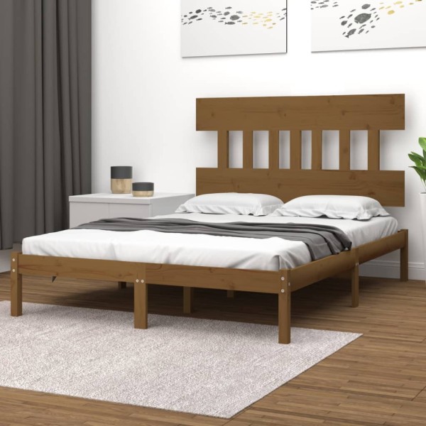 Estructura de cama doble madera maciza marrón miel 120x190 cm