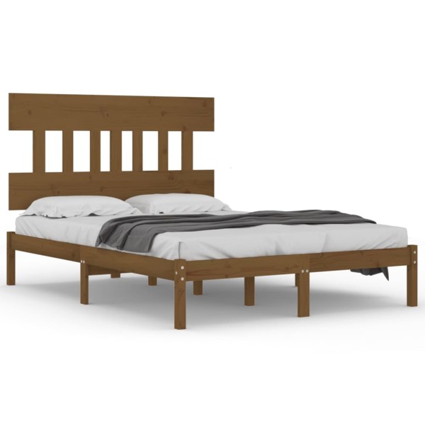 Estructura de cama doble madera maciza marrón miel 120x190 cm