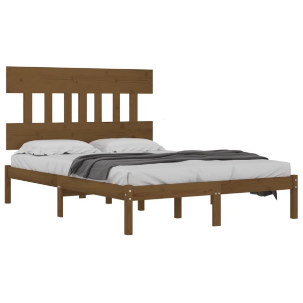 Estructura de cama doble madera maciza marrón miel 120x190 cm