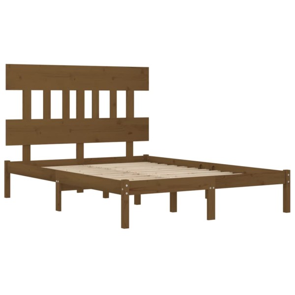 Estructura de cama doble madera maciza marrón miel 120x190 cm