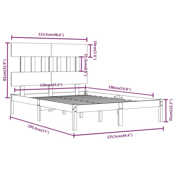 Estructura de cama doble madera maciza marrón miel 120x190 cm