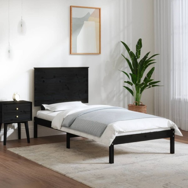 Estructura de cama individual madera maciza negro 90x190 cm