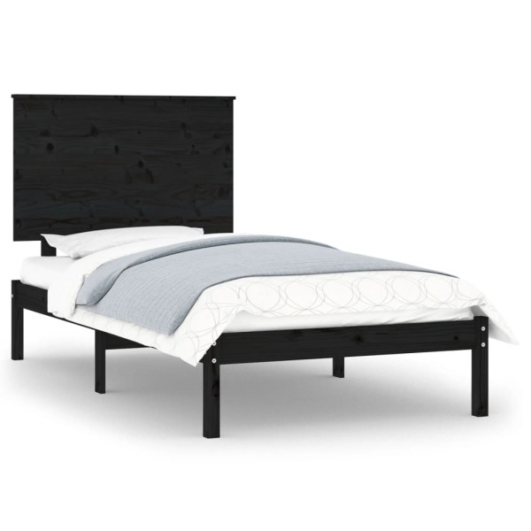 Estructura de cama individual madera maciza negro 90x190 cm