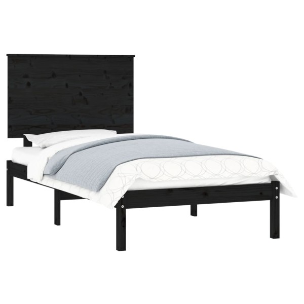 Estructura de cama individual madera maciza negro 90x190 cm