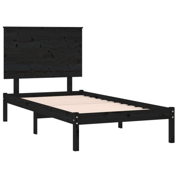 Estructura de cama individual madera maciza negro 90x190 cm