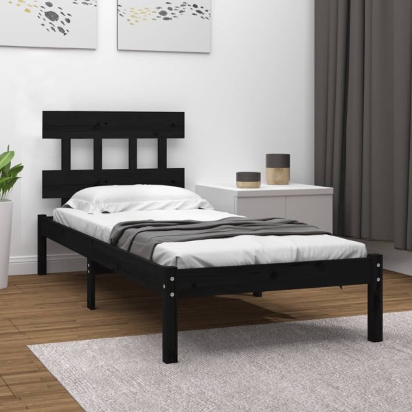 Estructura de cama madera maciza negra 100x200 cm