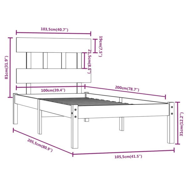 Estructura de cama madera maciza negra 100x200 cm