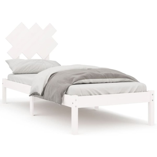 Estructura de cama individual madera maciza blanco 75x190 cm