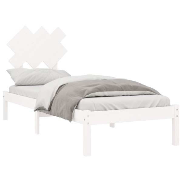 Estructura de cama individual madera maciza blanco 75x190 cm