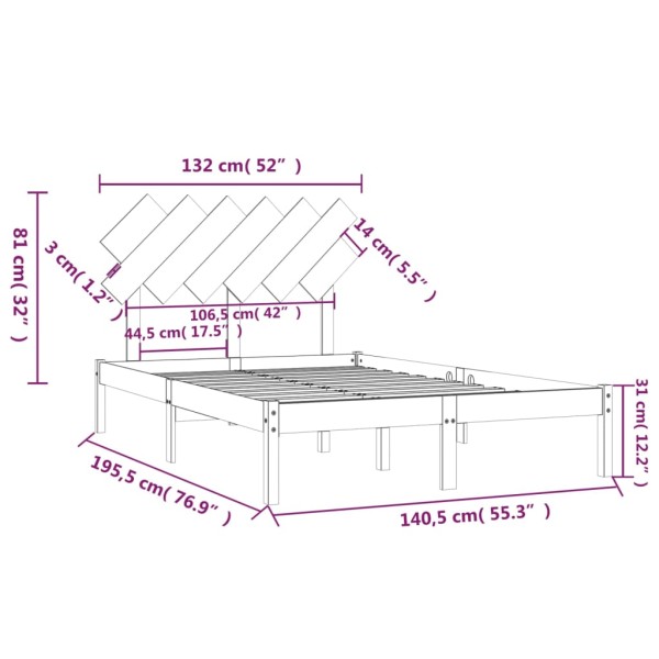 Estructura de cama doble madera maciza 135x190 cm