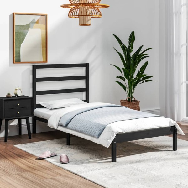 Estructura de cama madera maciza negro 75x190 cm