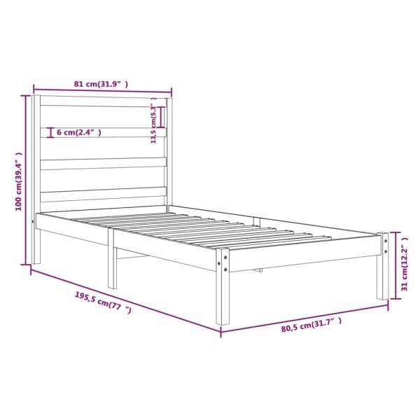 Estructura de cama madera maciza negro 75x190 cm