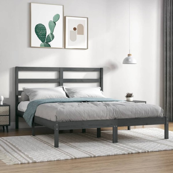 Estructura de cama doble madera maciza gris 135x190 cm