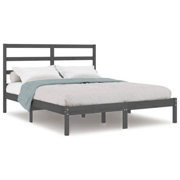 Estructura de cama doble madera maciza gris 135x190 cm