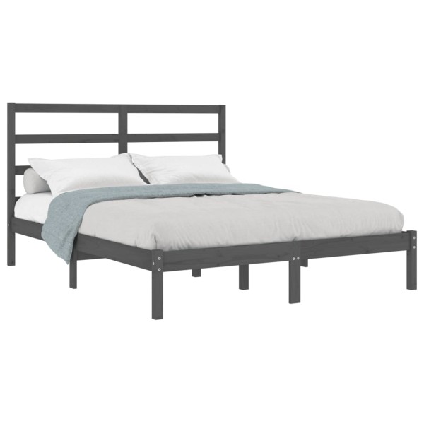 Estructura de cama doble madera maciza gris 135x190 cm