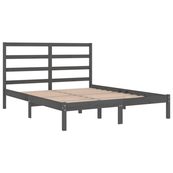 Estructura de cama doble madera maciza gris 135x190 cm