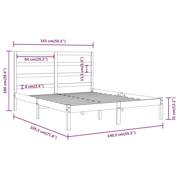 Estructura de cama doble madera maciza gris 135x190 cm