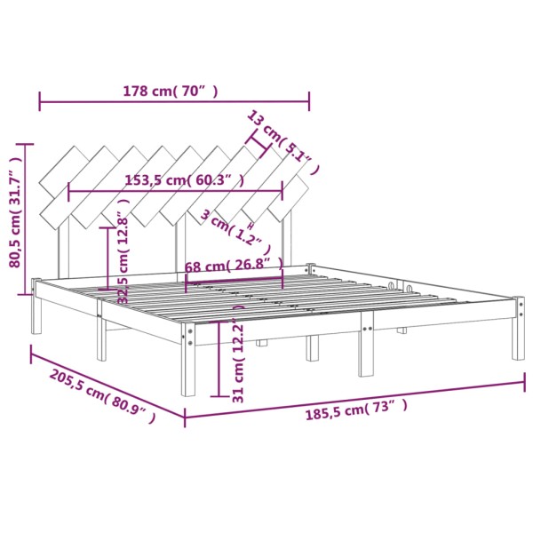 Estructura de cama madera maciza Super King 180x200 cm