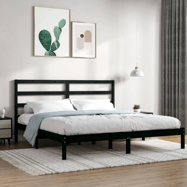 Estructura de cama de matrimonio madera maciza negro 180x200 cm