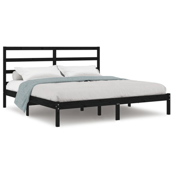 Estructura de cama de matrimonio madera maciza negro 180x200 cm