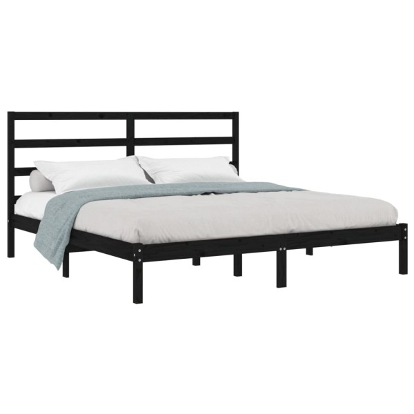 Estructura de cama de matrimonio madera maciza negro 180x200 cm