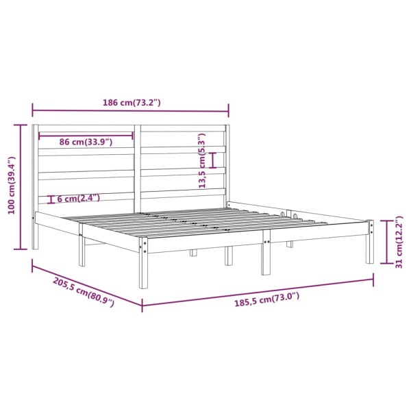 Estructura de cama de matrimonio madera maciza negro 180x200 cm