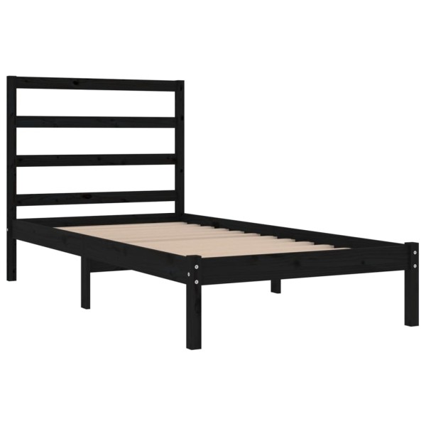 Estructura de cama madera maciza de pino negra 100x200 cm