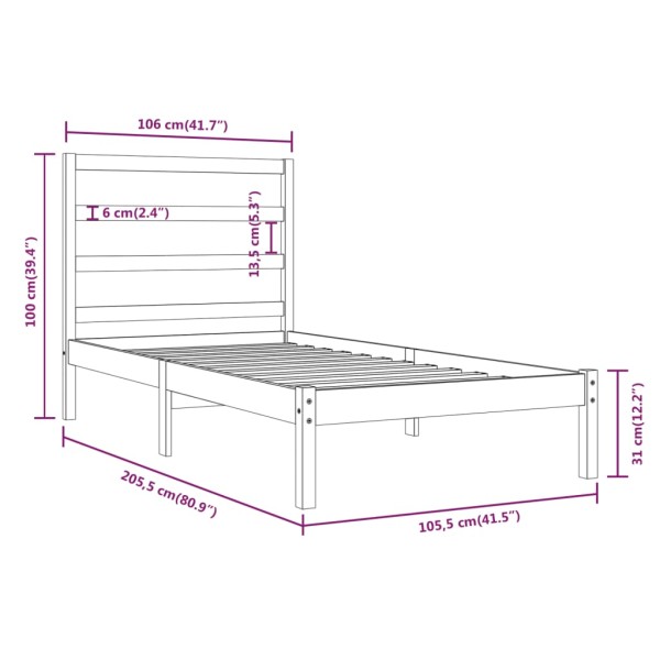 Estructura de cama madera maciza de pino negra 100x200 cm