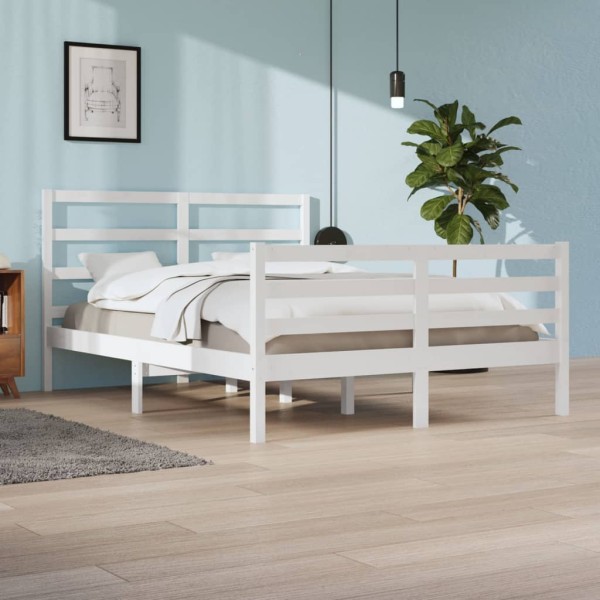 Estructura de cama de madera de pino maciza blanca 140x200 cm