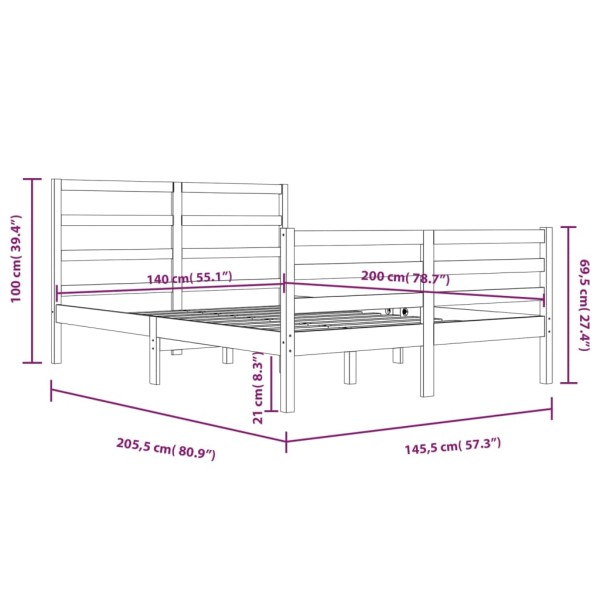 Estructura de cama de madera de pino maciza blanca 140x200 cm