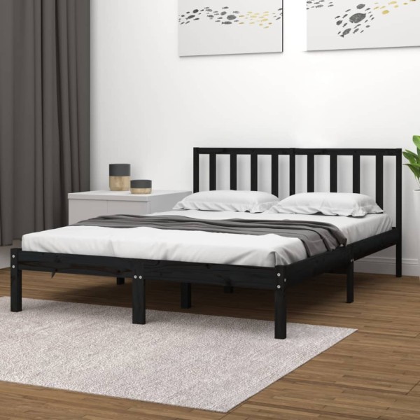 Estructura cama madera maciza pino doble negra 120x190 cm