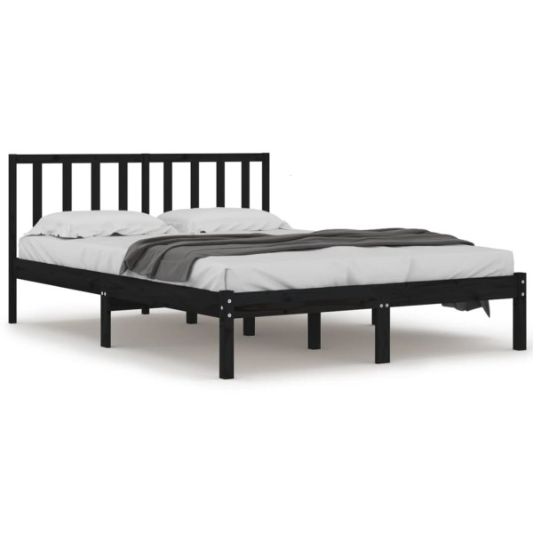 Estructura cama madera maciza pino doble negra 120x190 cm