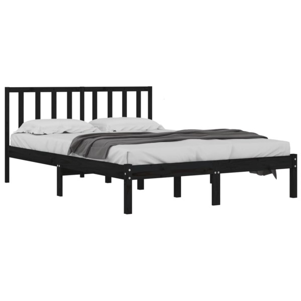 Estructura cama madera maciza pino doble negra 120x190 cm