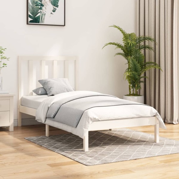 Estructura de cama madera maciza individual blanco 75x190 cm