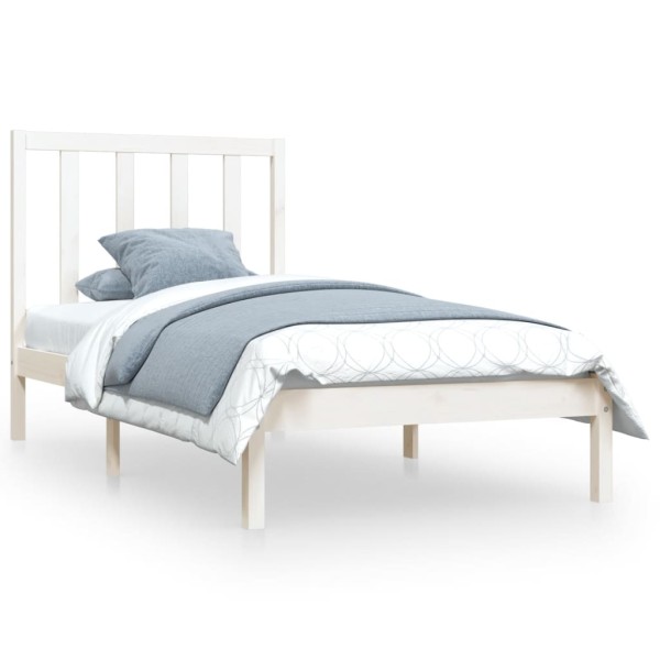 Estructura de cama madera maciza individual blanco 75x190 cm