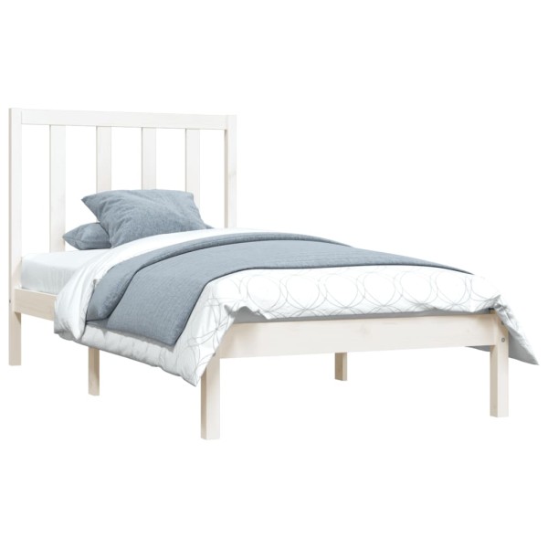 Estructura de cama madera maciza individual blanco 75x190 cm