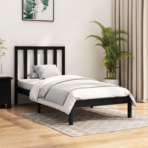 Estructura de cama de madera maciza de pino negro 90x200 cm