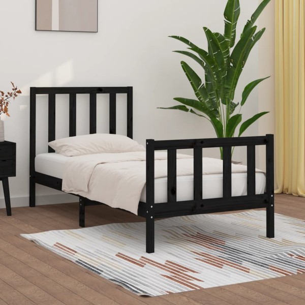 Estructura de cama individual madera maciza negra 75x190 cm