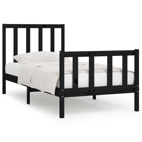 Estructura de cama individual madera maciza negra 75x190 cm