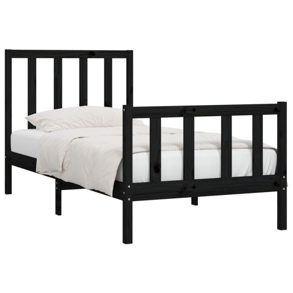 Estructura de cama individual madera maciza negra 75x190 cm