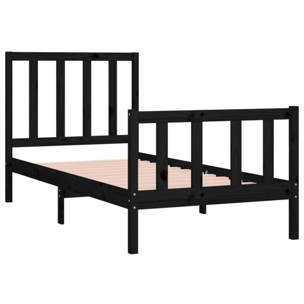 Estructura de cama individual madera maciza negra 75x190 cm