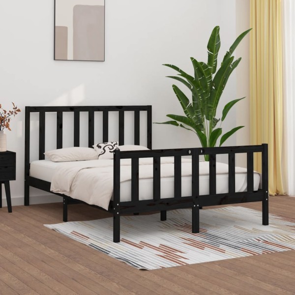 Estructura de cama matrimonial madera maciza negra 135x190 cm