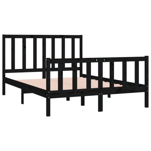 Estructura de cama matrimonial madera maciza negra 135x190 cm