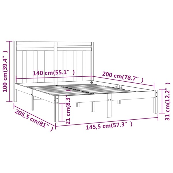 Estructura de cama de madera maciza gris 140x200 cm