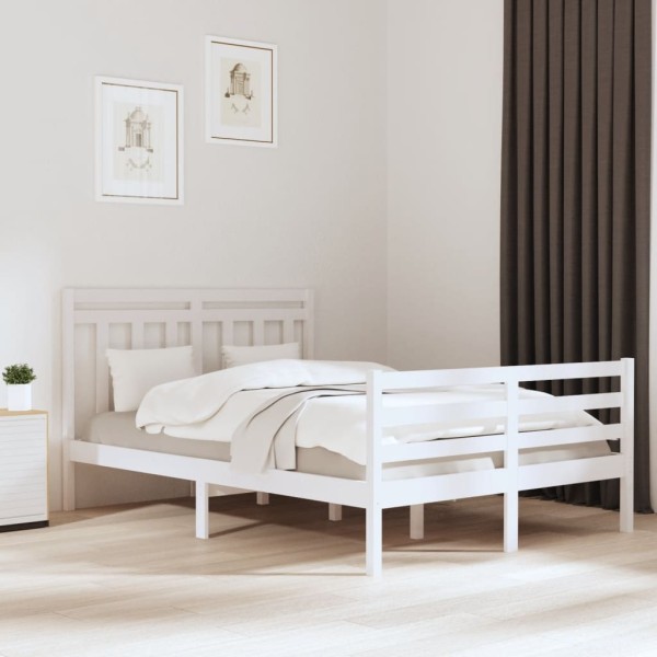 Estructura cama madera maciza doble pequeña blanco 120x190 cm