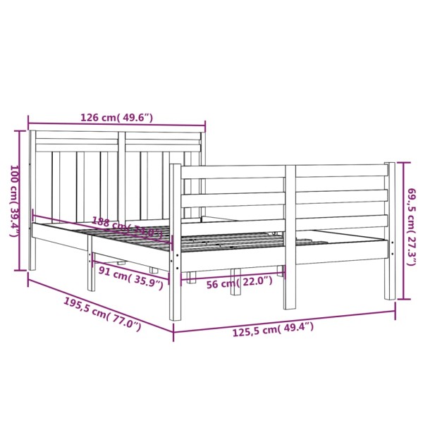 Estructura cama madera maciza doble pequeña blanco 120x190 cm