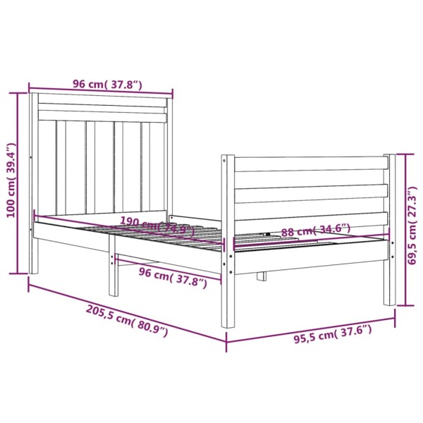 Estructura de cama madera maciza marrón miel 90x200 cm