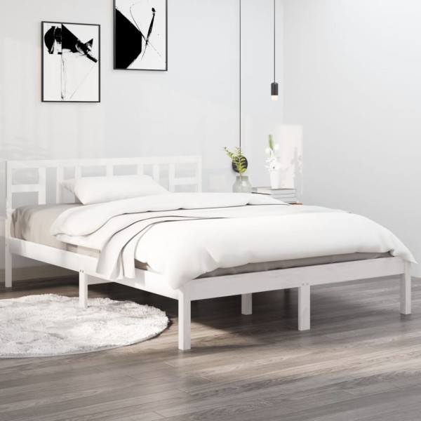 Estructura de cama matrimonial madera maciza blanca 135x190 cm