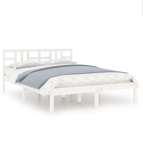 Estructura de cama matrimonial madera maciza blanca 135x190 cm