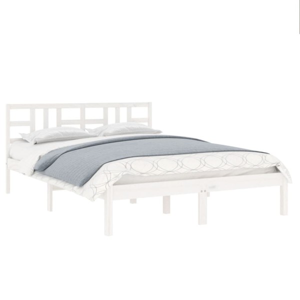 Estructura de cama matrimonial madera maciza blanca 135x190 cm